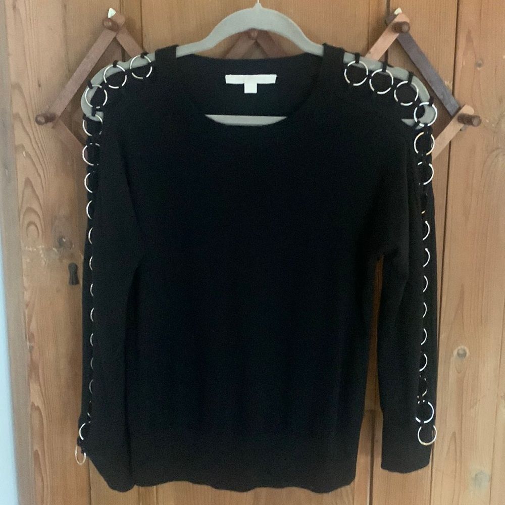 Jonathan Simkhai long sleeve silver rings black cashmere pullover sweater NWOT